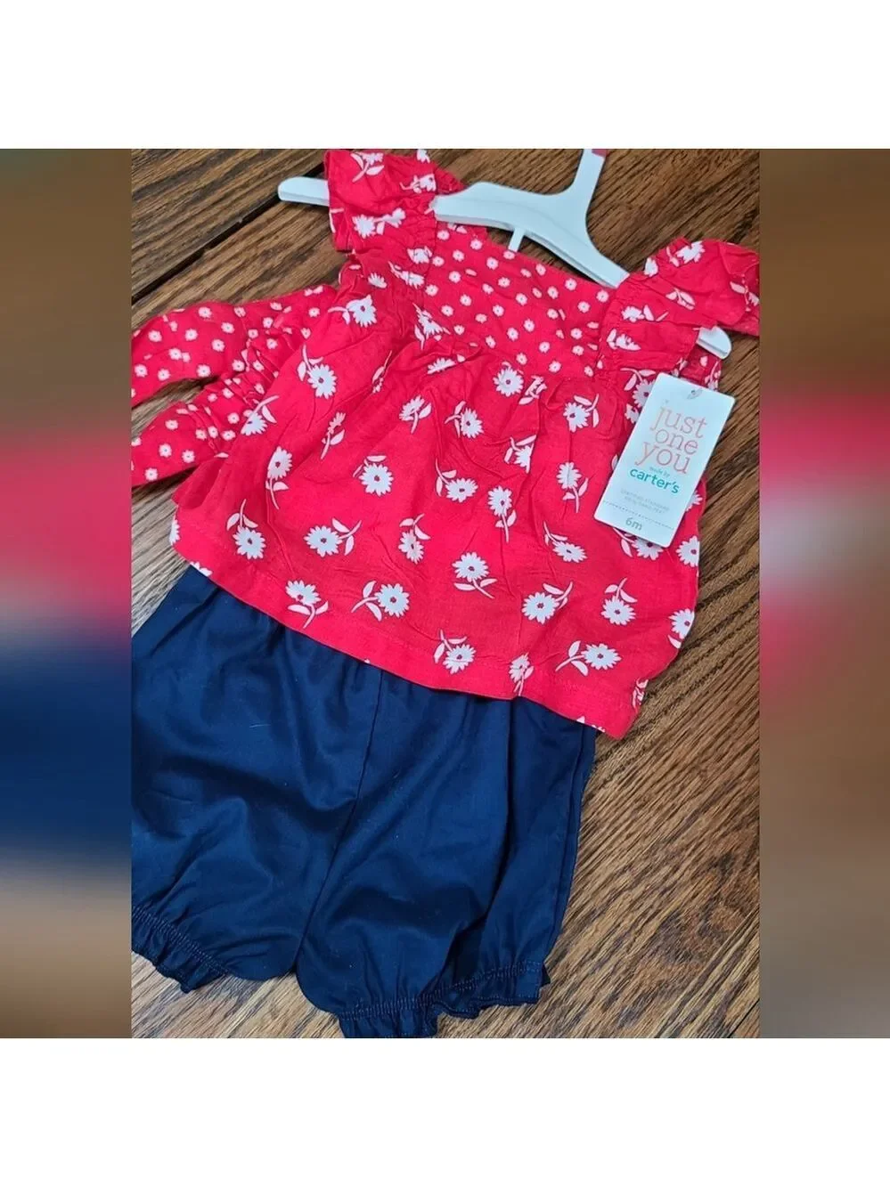 Carter's Girls 6mos Red Blue Shorts Outfit, NWT 2-Piece Set